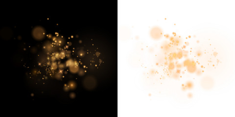 Golden bokeh overlay on contrasting black and white backgrounds, creating a stunning visual effect for design projects, enhancing creativity and elegance in digital artwork