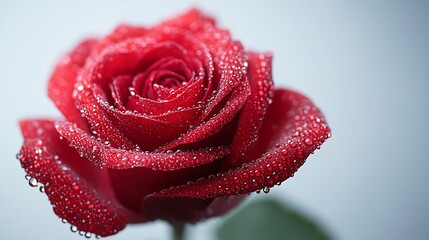 Closeup Red Rose with Water Droplets on Petals, Love and Romance Concept