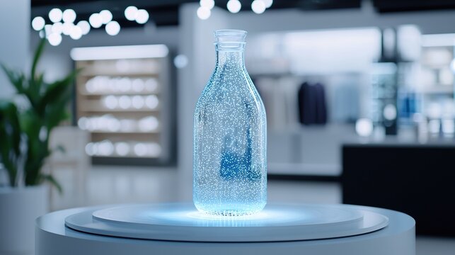 Holographic product display in a retail store, rotating 3D model, interactive shopping, futuristic merchandising  - Powered by Adobe