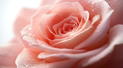 Closeup Pink Rose with Water Droplets, Romantic Floral Beauty, Soft Petals, Delicate Details