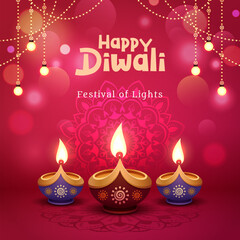 happy diwali festival of lights creative colorful square banner design