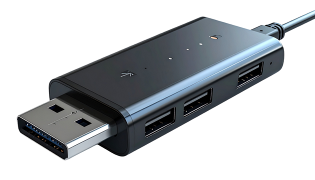 Gray USB hub with multiple ports