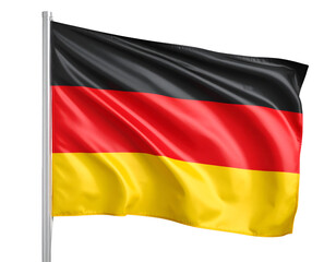 A vibrant flag with horizontal stripes of black, red, and yellow waving gracefully in the wind, symbolizing unity.