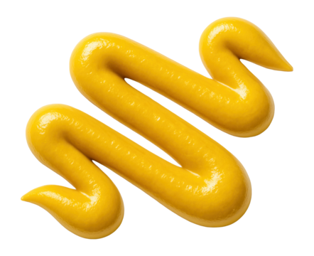 Yellow mustard in a zigzag pattern on a white background.