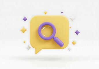 3D Magnifying Glass on Speech Bubble Exploring Communication Finding Answers Online Search and Social Media Illustration