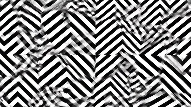 Abstract Zigzag Black and White Pattern - A dynamic video featuring a seamless black and white striped pattern with a zigzag design. The stripes create an optical illusion of depth and movement.