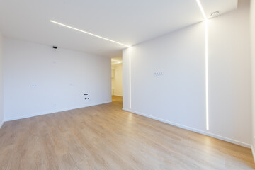 Empty Modern Room Interior with Wooden Flooring and White Walls