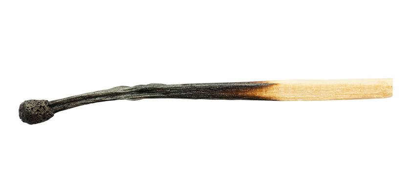 charred household wooden match isolated