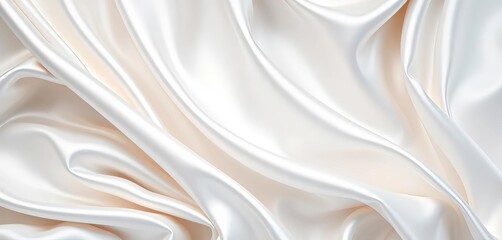 Obraz premium Luxurious, smooth white satin fabric folds and drapes, flowing, pure