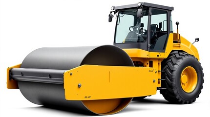 Heavy road roller machinery for construction on a white background
