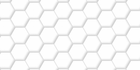 Abstract pattern hexagonal white technology line paper background. Hexagonal grid tile mosaic structure mess cell design. white and gray hexagon honeycomb football geometric copy space business text	