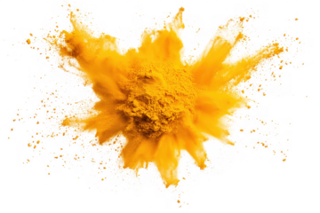 Exploding turmeric powder cloud abstract conceptual design with transparent background