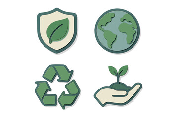 Icons representing sustainability and environmental responsibility with green themes and designs