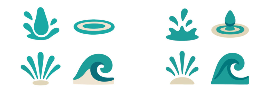 Creative water splash designs featuring various shapes and wave patterns suitable for art and decoration projects
