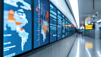 Interactive public transport map on a large transparent display, showing real-time routes and arrivals, urban navigation, seamless commute.