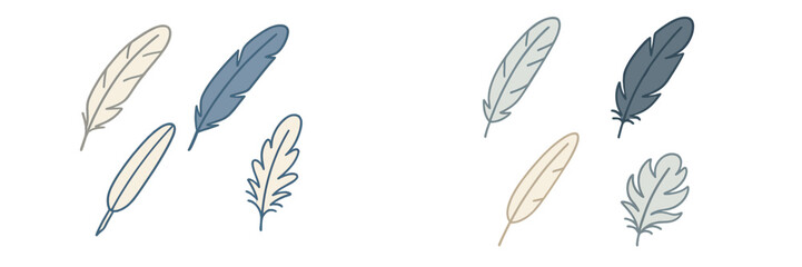 Colorful feather decorations in various shades arranged in a creative pattern on a simple background © icon_art