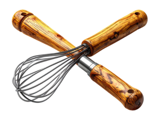 Wooden-handled whisk crossed