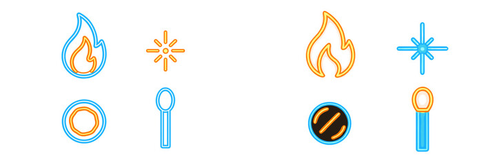 Neon icons representing fire, light, and matches in vibrant colors against a bright background