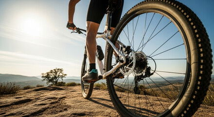 Naklejka premium Experience the freedom of mountain biking with a challenging ride on a sunny day in nature's beauty