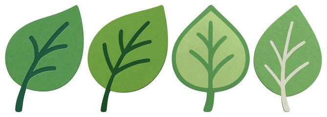PNG Colorful paper-cut green leaves, element set on transparent background