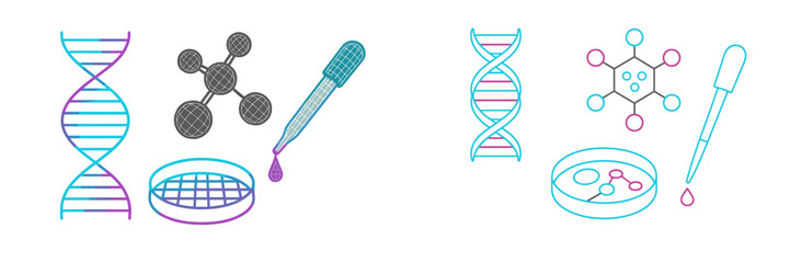 Modern laboratory scene showcasing DNA strands, molecular structures, and experimental tools in a scientific environment