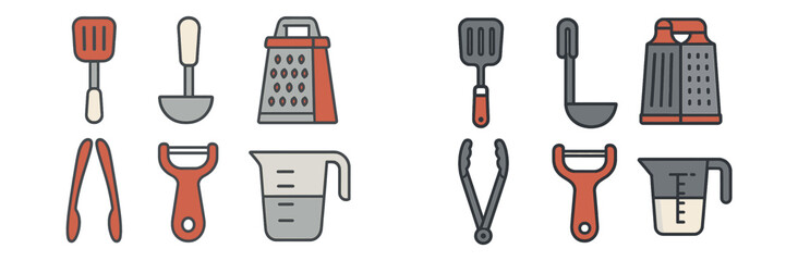 Essential kitchen tools and utensils layout for cooking and food preparation