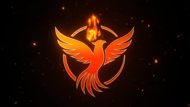 Fiery Phoenix Rebirth Logo Animation - An animated phoenix logo, engulfed in flames, symbolizes rebirth, resilience, and transformation. Ideal for representing growth, recovery, or new beginnings.