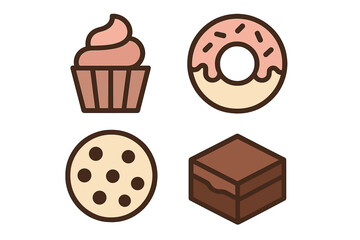 Desserts displayed with cupcake, donut, cookie, and brownie on a simple background ideal for sweet treat lovers
