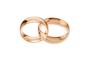 Golden wedding rings. gold illustration with transparent background. Symbols of love and fidelity. Male and female ring interlocked with each other