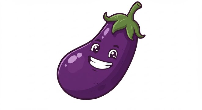 陽気に微笑むナス 可愛いイラスト 鮮やか紫色 (Youki ni hohoemu nasu kawaii irasuto azayaka murasaki) Translation: Cheerfully smiling eggplant cute illustration vivid purple
