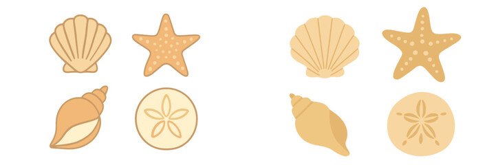 Colorful collection of sea shells and starfish on a white background showcasing ocean treasures