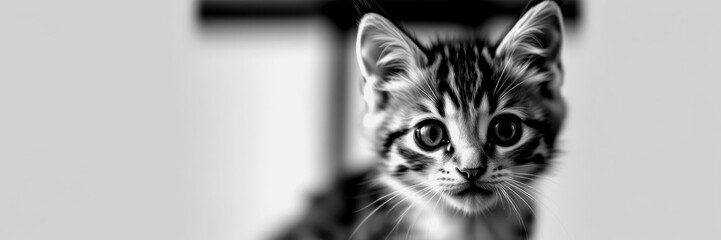 Playful kitten exploring its surroundings at home