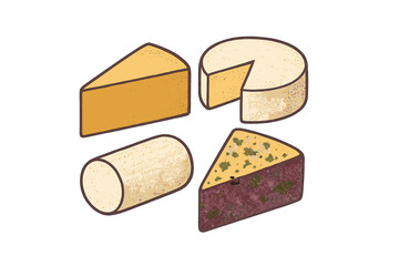 Different types of cheese arranged in a pleasing layout showcasing variety and texture