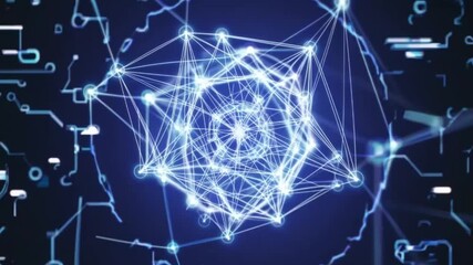Futuristic visualization of a glowing blue neural network representing data and connectivity on a circuit background. - Powered by Adobe