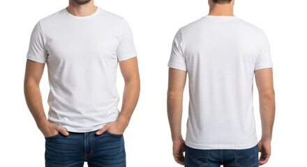Showcase your brand with a stylish white T-shirt template for men front and back view perfect for apparel mockups now