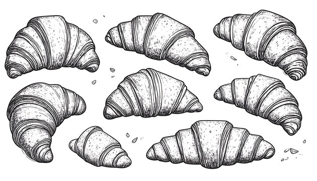 Hand-drawn illustrations of croissants