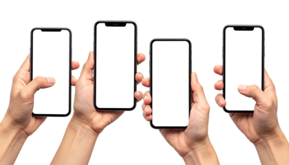 Multiple hands holding smartphones with blank screens (3)