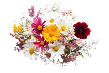 Exquisite floral arrangement featuring a variety of colorful flowers on a transparent background