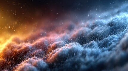 Vibrant clouds illuminated by orange and blue light create a stunning atmospheric display at twilight