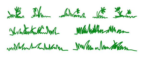 Hand drawn grass vector line natural field silhouette shadow doodle. Blossom silhouette flowers spring illustration in sketchy style isolated on white