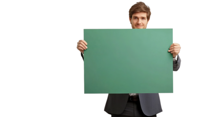 Holding up a blank green sign