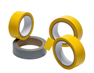 Yellow and gray tapes arranged in a dynamic composition