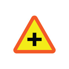 Fototapeta premium A vector illustration of a cross sign on a yellow background, representing a warning at a crossroad on the highway. 