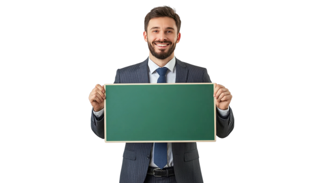 man holding a blank board