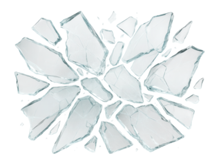 Shattered glass fragments.