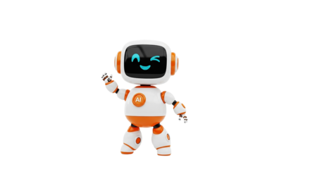 Cute cartoon robot waving hello with a friendly digital face