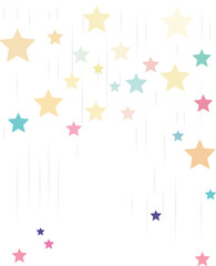 Playful pastel stars hanging on thin strings, creating a dreamy and magical night design. Great for nursery decor, party invitations, kids’ posters, and celebration themes.
