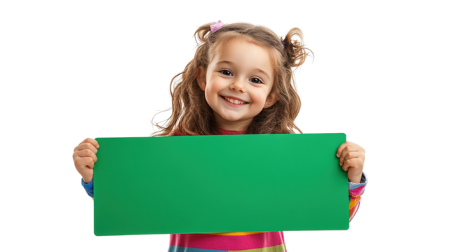 little girl holding a blank board
