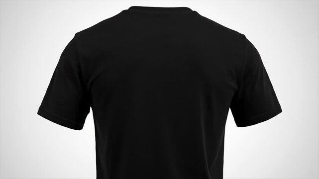 Black T-Shirt Mockup - Back View - A rear view of a blank black male t-shirt, ideal for showcasing designs or branding. The simple, clean background provides a neutral backdrop for your design.
