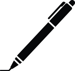 Simple black and white illustration of a writing pen on white background